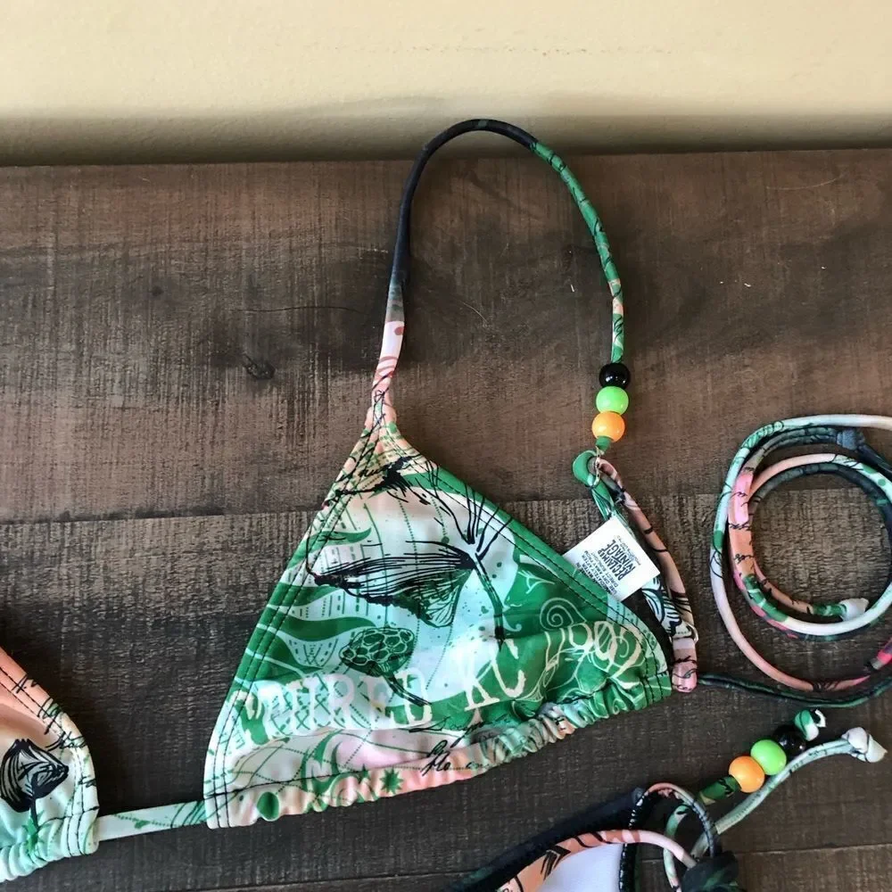 Reclaimed Vintage triangle bikini set in ombre tattoo print